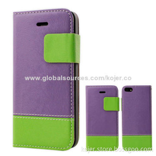 Book Style Leather Flip Smartphone Cases for iPhone 5, OEM Orders Welcomed